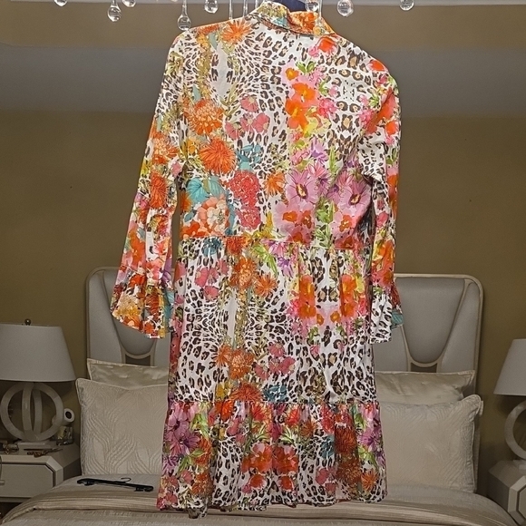 Johnny Was Wild Garden Cotton Floral and Leopard Print Mini Dress - Picture 6 of 16